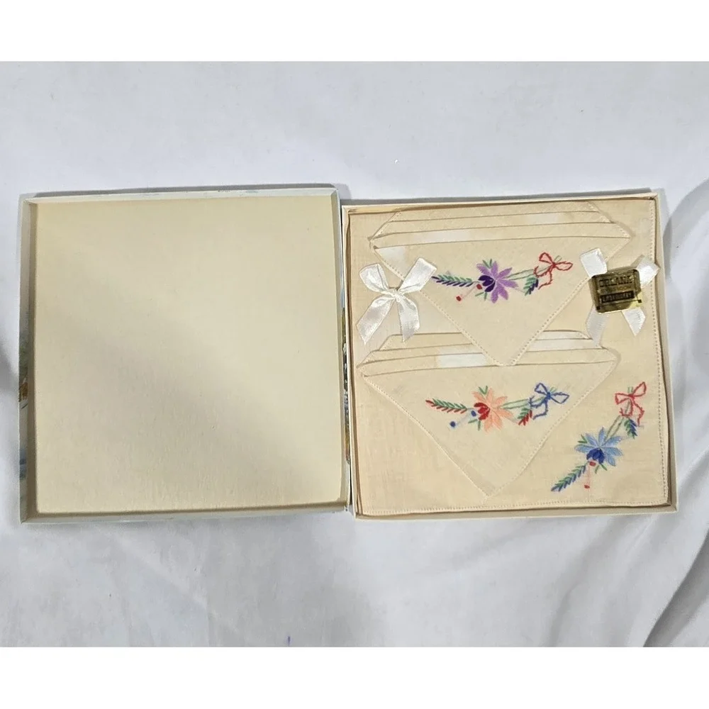 Vintage 50s/ 60s Orlana Swiss Loom Embroidered Hankercheif Box Set